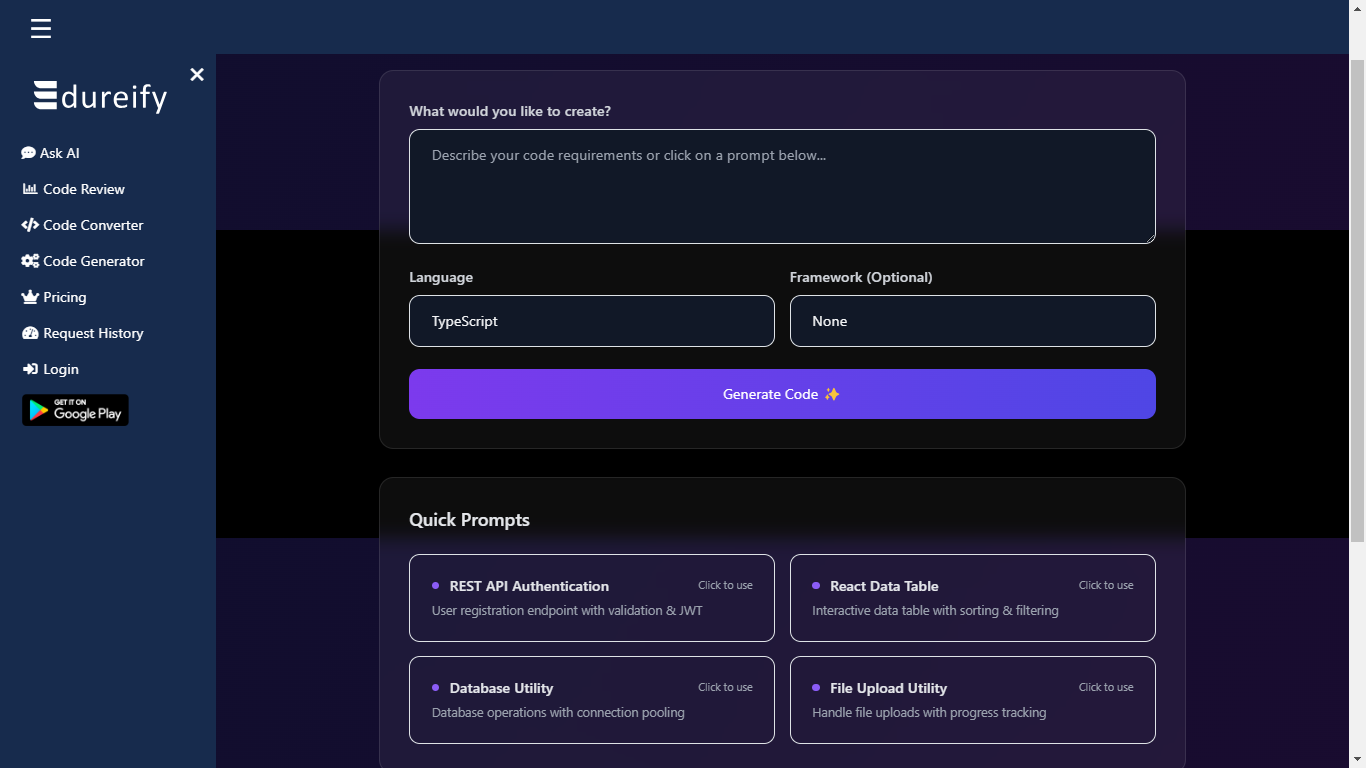 BootSelf Python Code Generator interface in action