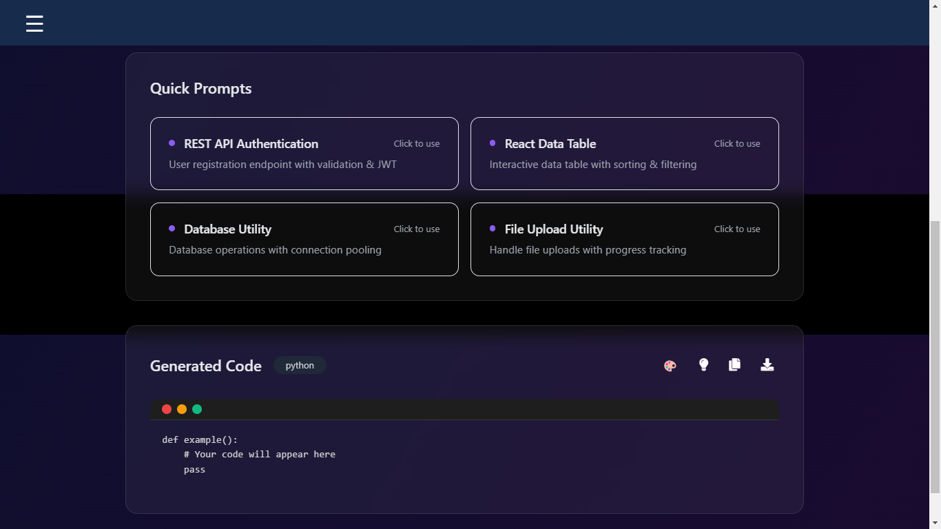 Suggested prompt for AI Code Generator in python